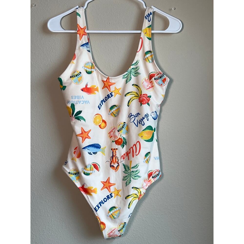 Old Navy SZ Medium Bon Voyage Aloha One Piece Swimsuit | Tropical Vacation Vibes
